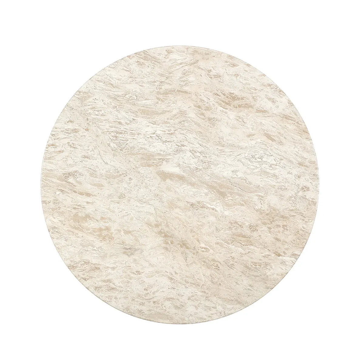 Table de salle à manger Canodi avec plateau en marbre crème poli et piètement cannelé en bois.