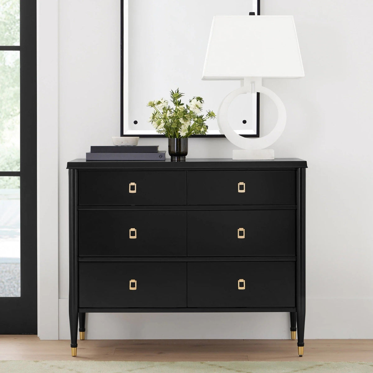 Lavenir Wood Französische Kommode mit sechs Schubladen, modernes, minimalistisches Eingangs-Sideboard