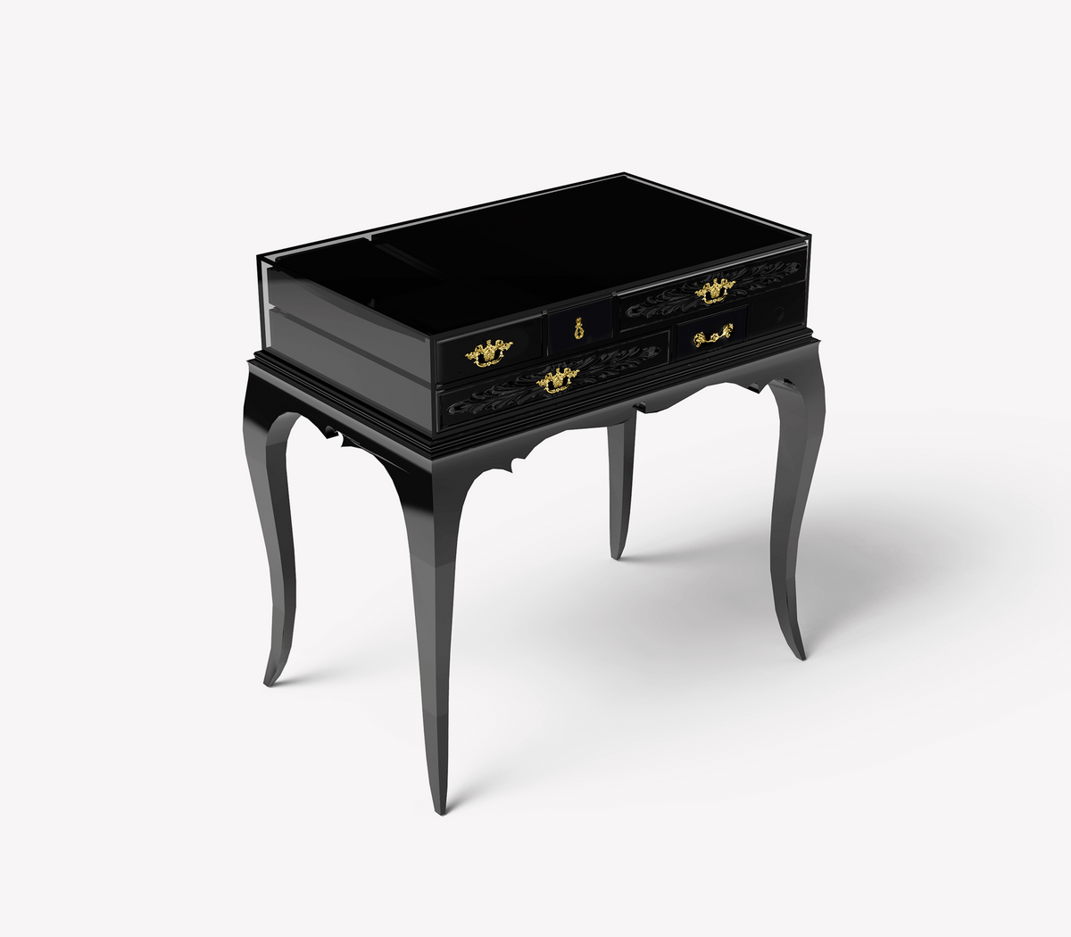 Melrose Baroque High Gloss Black Luxury Nightstand