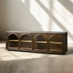 Hattie Solid Oak Media Console TV Stand with Arched Cabinet Design