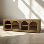 Hattie Solid Oak Media Console TV Stand with Arched Cabinet Design