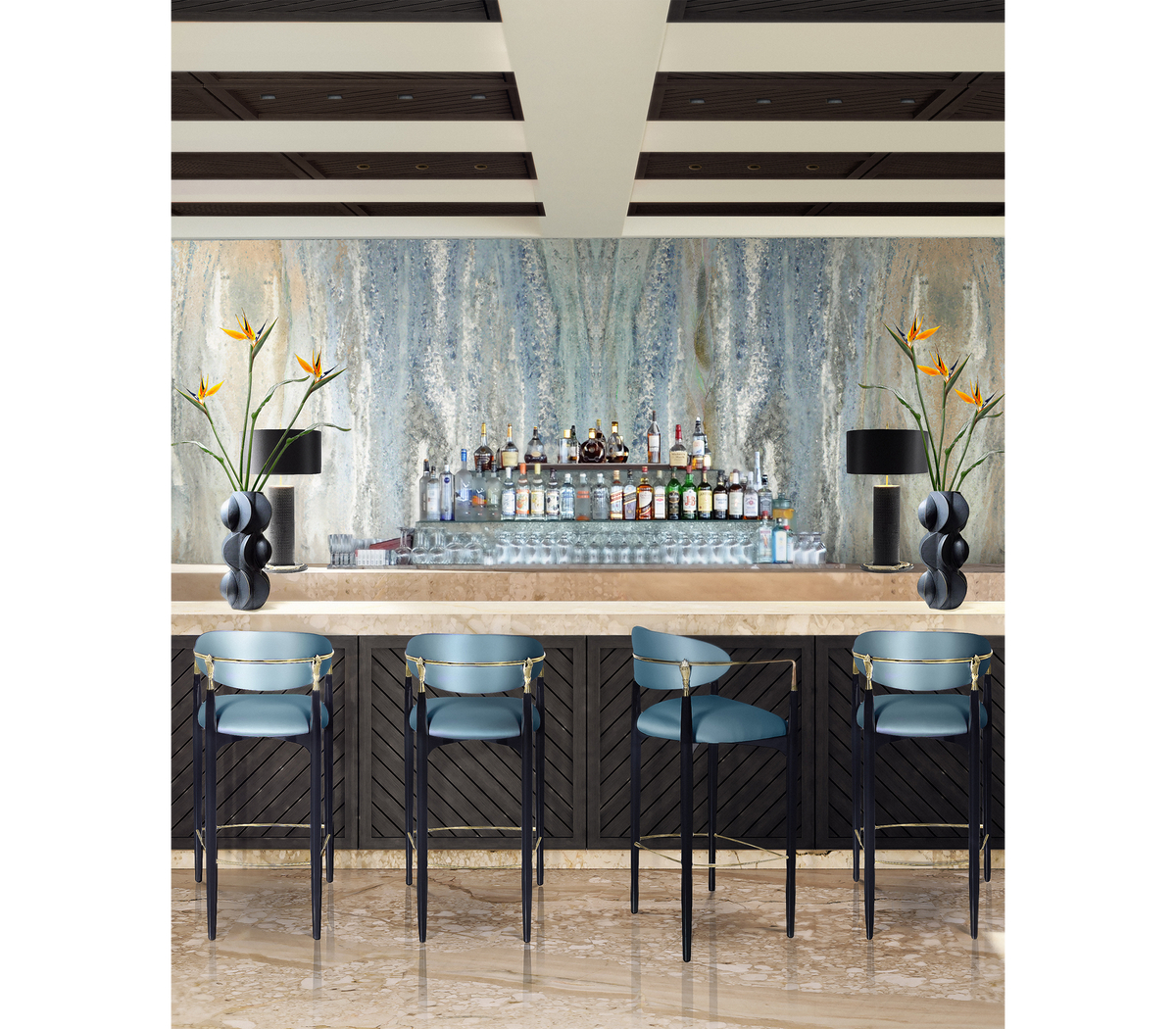 Nahema Sculptural Polished Brass Accent Bar Stool