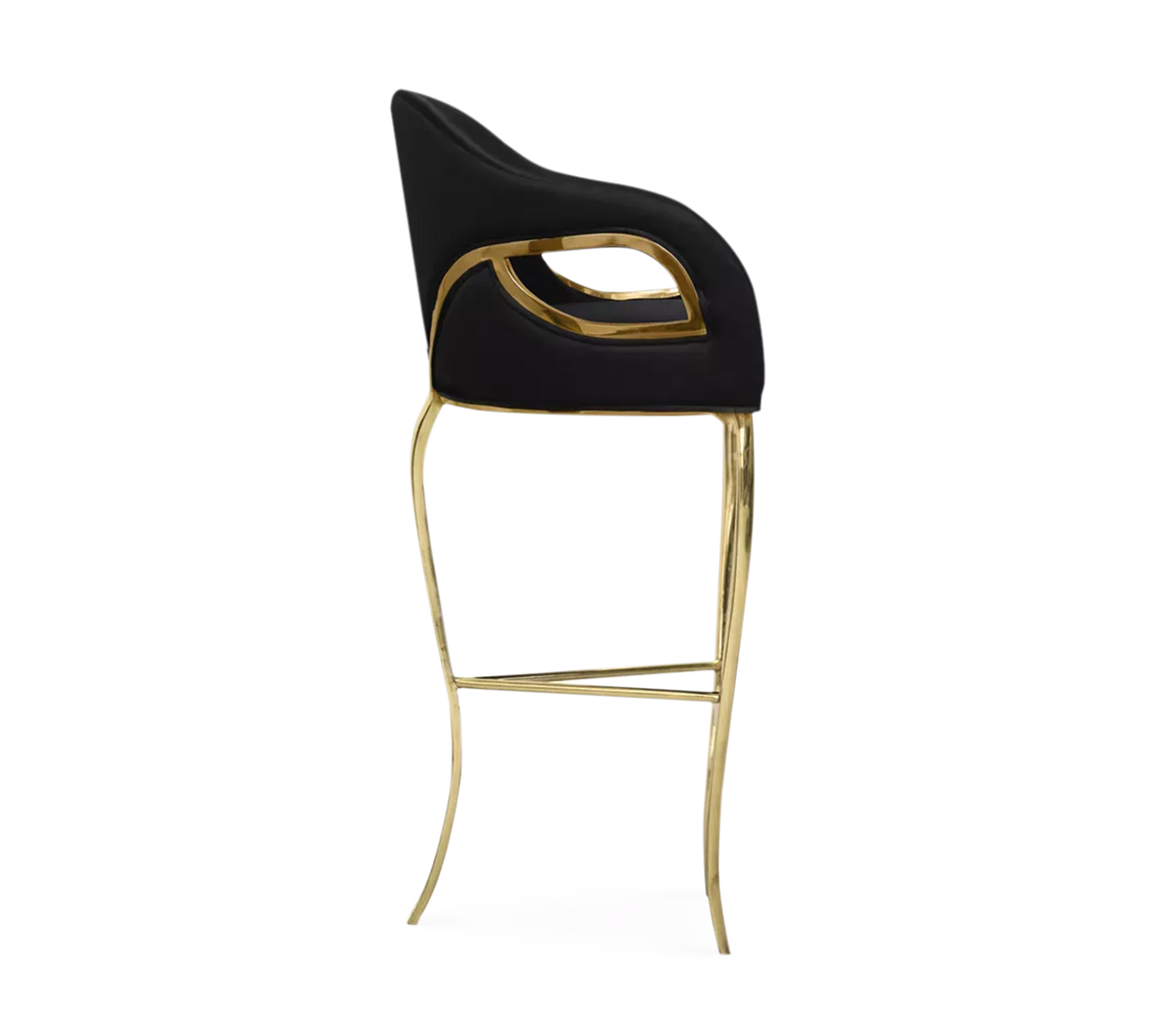 Chandra Curved Cutout Polished Brass High Back Bar Stool