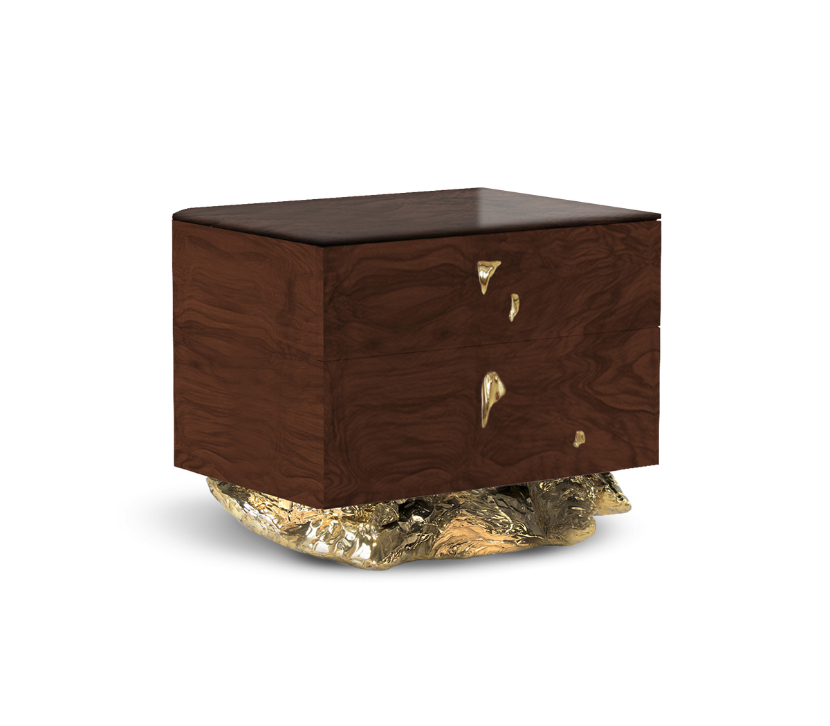 Angra Small Walnut Root Organic Gold Base Luxury Nightstand