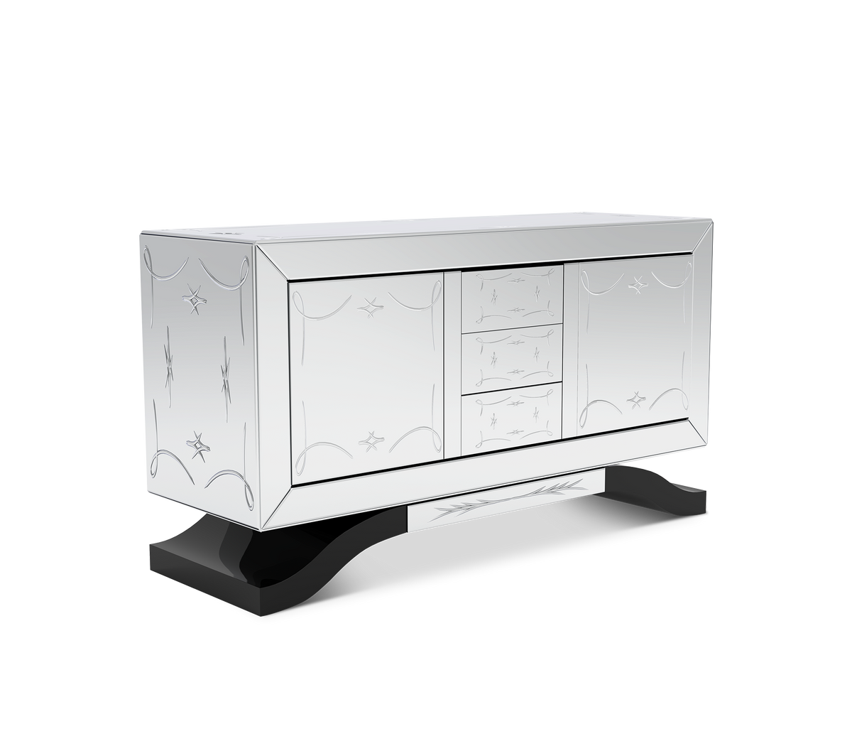 Metropolitan Luxury Mirrored Sideboard – Modern Black Buffet Cabinet with Storage