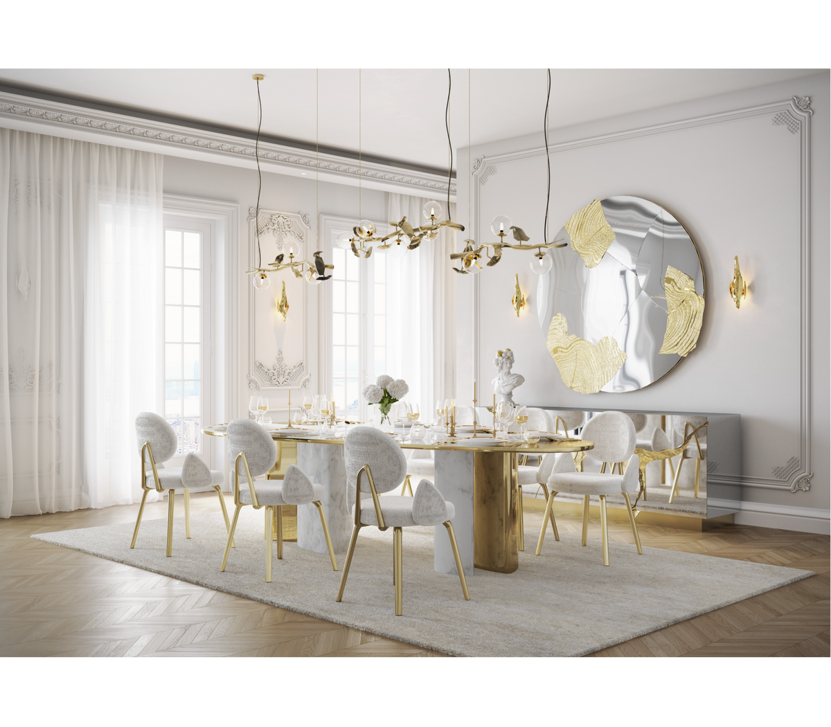 Althea Bouclé Sculptural Polished Gold Luxury Dining Chair