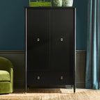 Armoire de chambre française Lavenir, noire brillante, meuble d'entrée avec tiroir