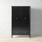 Armoire de chambre française Lavenir, noire brillante, meuble d'entrée avec tiroir