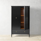 Armoire de chambre française Lavenir, noire brillante, meuble d'entrée avec tiroir