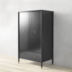 Armoire de chambre française Lavenir, noire brillante, meuble d'entrée avec tiroir