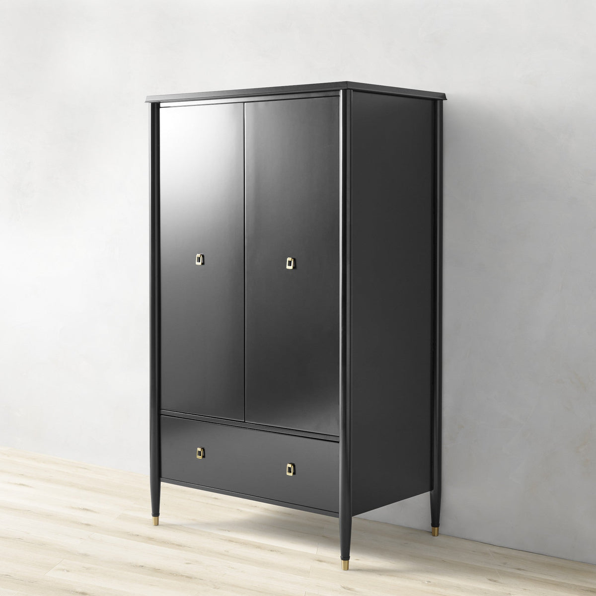 Armoire de chambre française Lavenir, noire brillante, meuble d'entrée avec tiroir