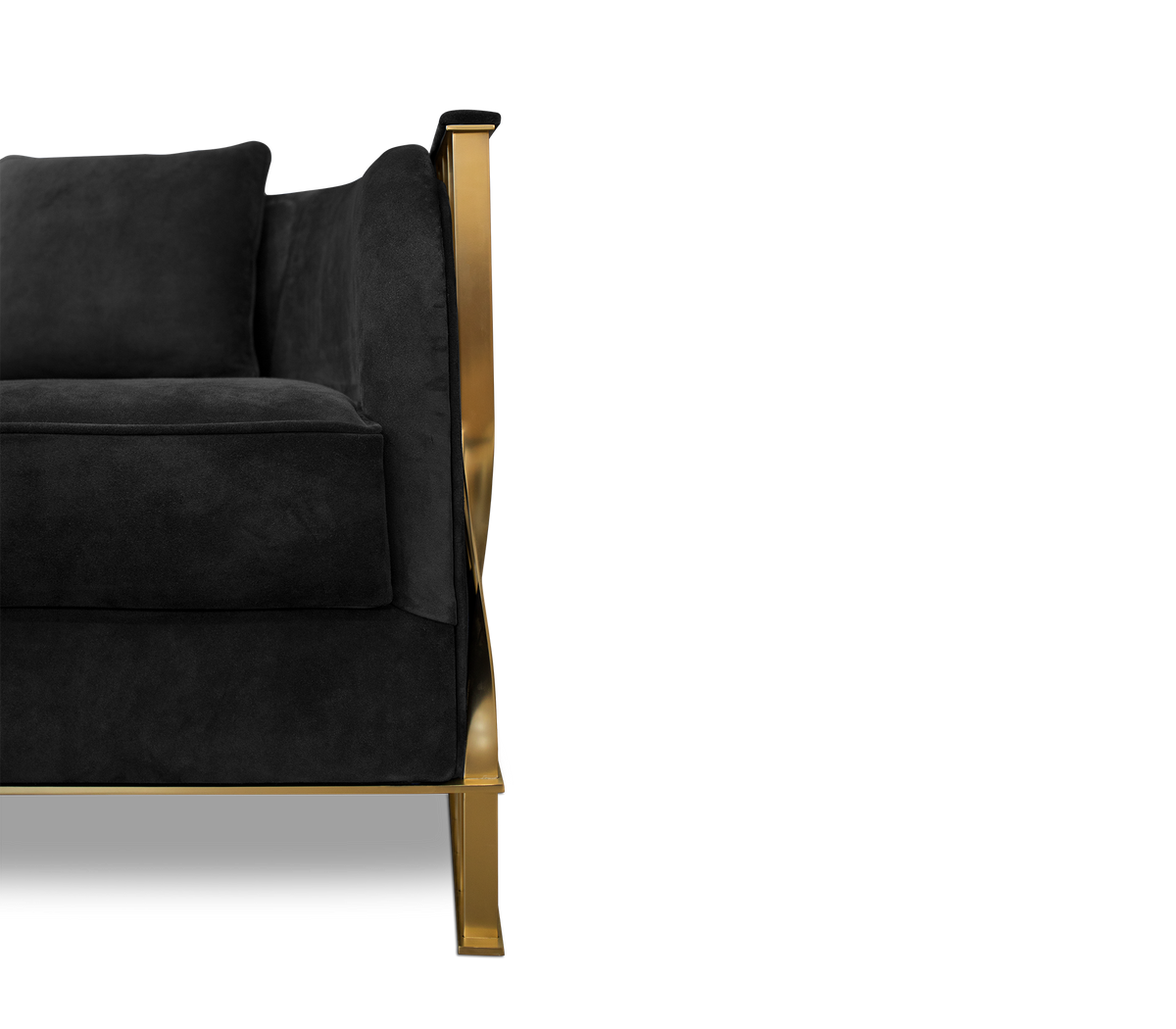 Luxury Velvet Armchair with Curved Sculptural Design & Gold Accent Base