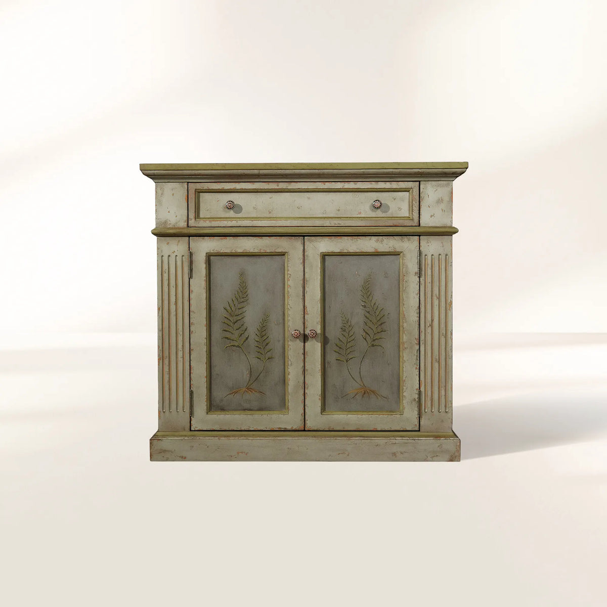 Cosetta Hand-painted Fern Motif Buffet Sideboard Antique Wood Entryways Cabinet