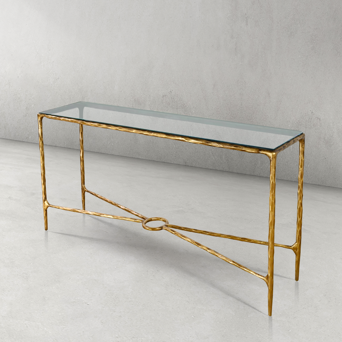 Thaddeus Metal Rectangle Glass Console Table Hand-Forged Style O & X Entryways Entrance Table