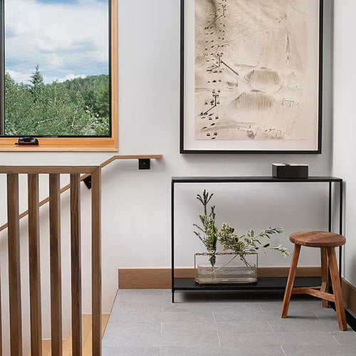 Console d'entrée Kavali Slim en métal, cadre en fer massif, surface en aluminium, table de couloir