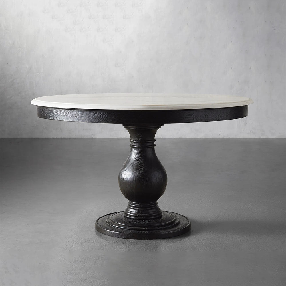 Luca Round Natural Stone Tabletop Dining Table With Pine Base