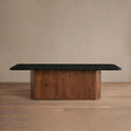 Table à manger Caden avec plateau en pierre Marquina noire Base en noyer américain Style de luxe