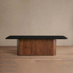 Table à manger Caden avec plateau en pierre Marquina noire Base en noyer américain Style de luxe