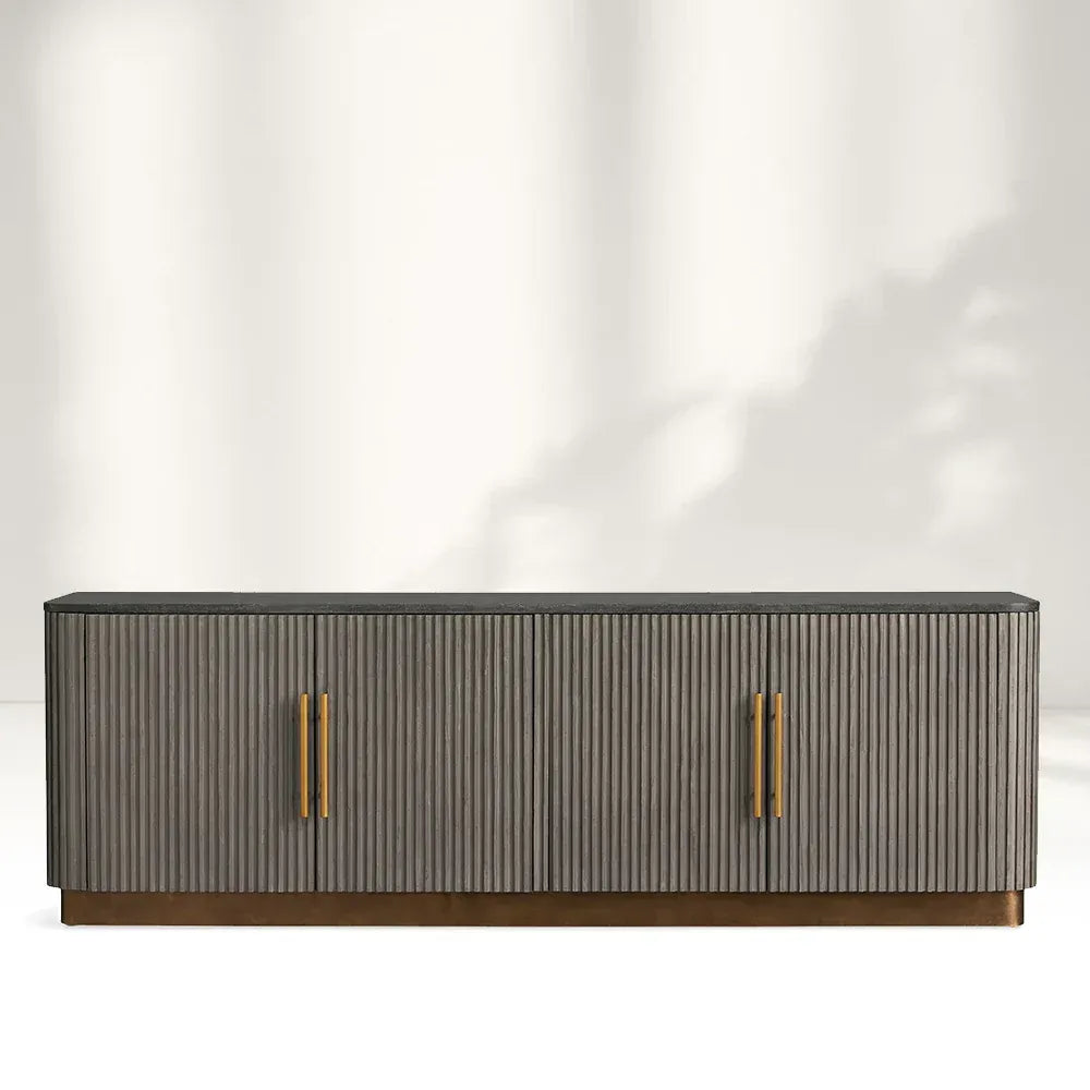 Finnley Marble Stone Top Buffet Sideboards Wood Living Room Media TV Stand Cabinet Television Storage Side Unit