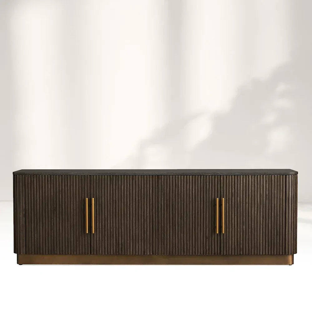 Finnley Marble Stone Top Buffet Sideboards Wood Living Room Media TV Stand Cabinet Television Storage Side Unit