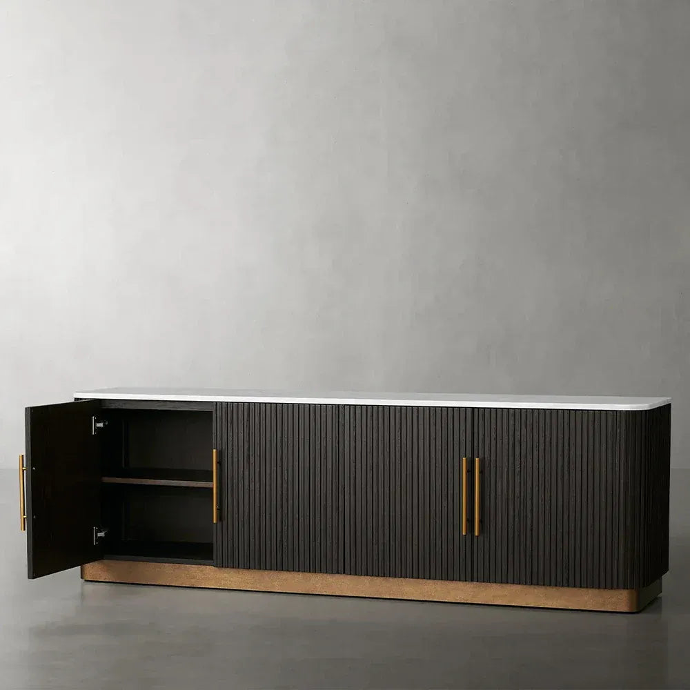 Finnley Marble Stone Top Buffet Sideboards Wood Living Room Media TV Stand Cabinet Television Storage Side Unit