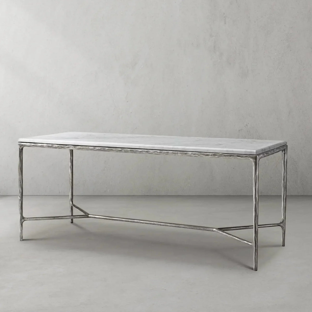 Thaddeus Metal Rectangle Marble Desk Hand-Forged Office Desk Computer Desk