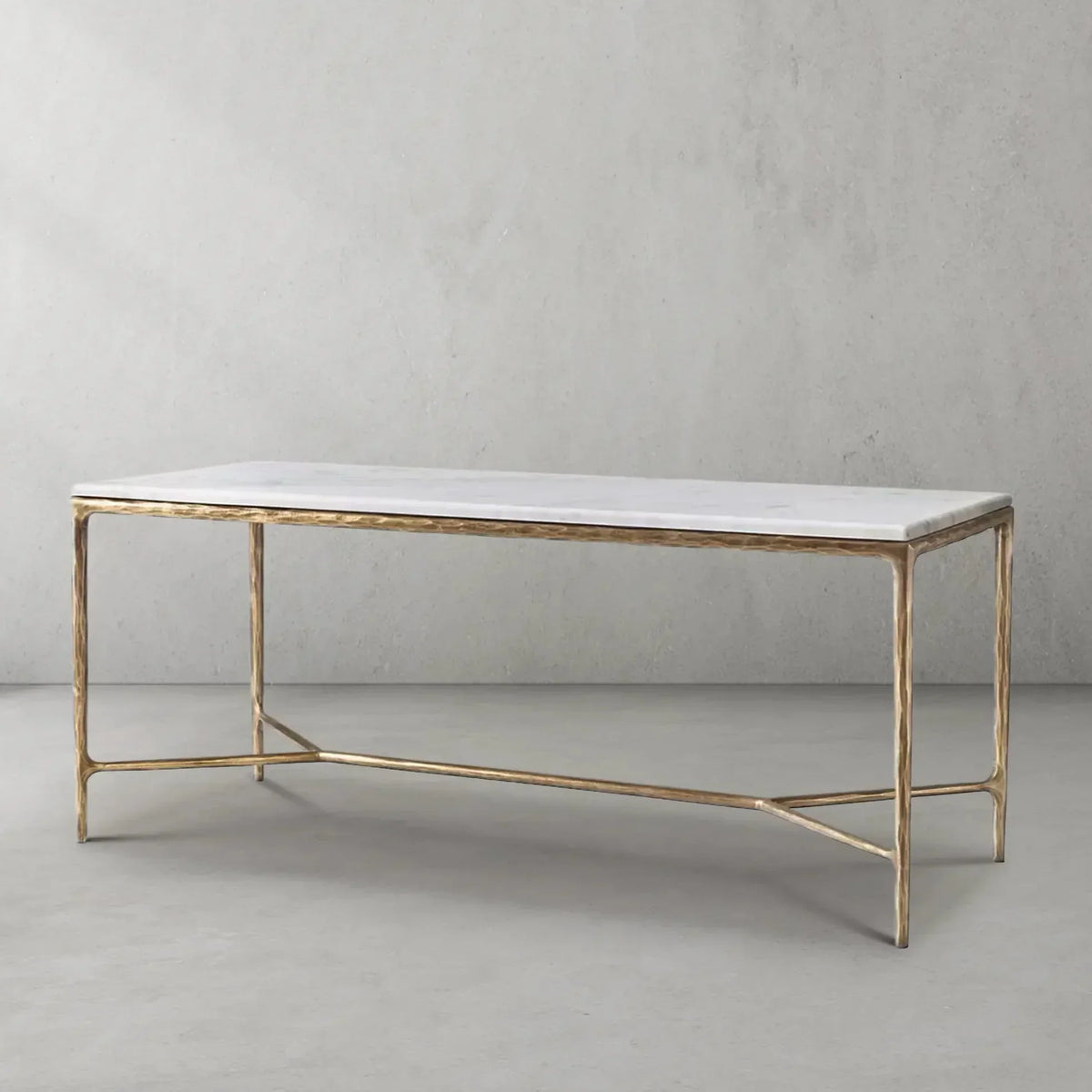 Thaddeus Metal Rectangle Marble Desk Hand-Forged Office Desk Computer Desk