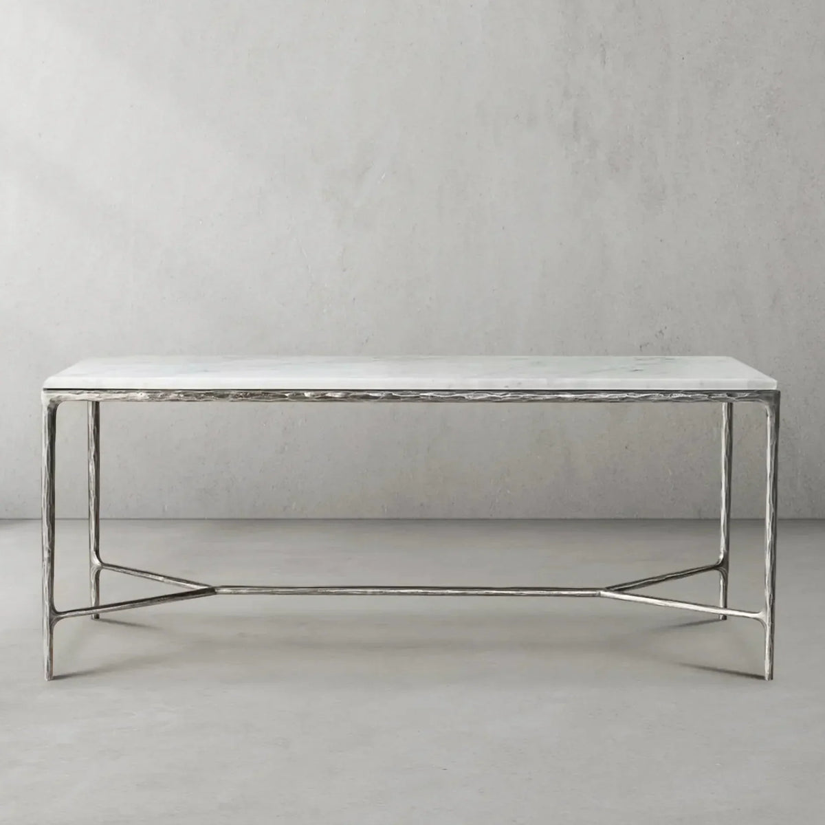 Thaddeus Metal Rectangle Marble Desk Hand-Forged Office Desk Computer Desk
