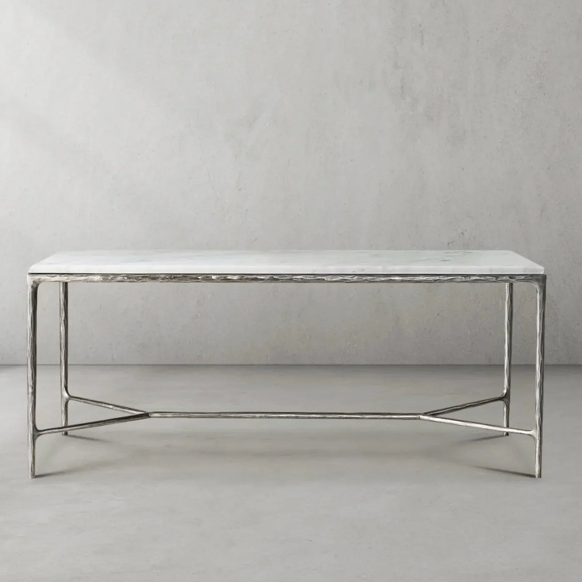 Thaddeus Metal Rectangle Marble Desk Hand-Forged Office Desk Computer Desk