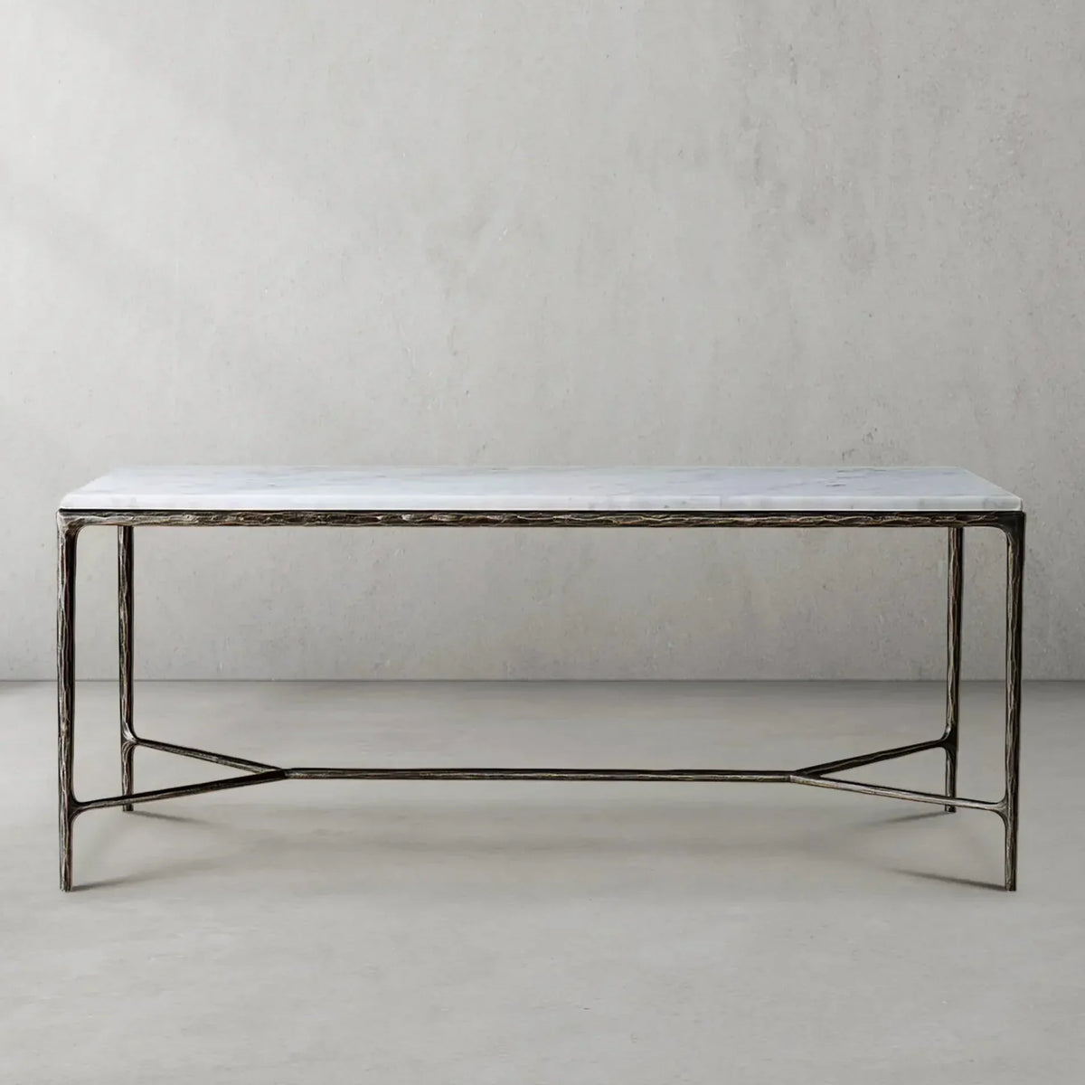Thaddeus Metal Rectangle Marble Desk Hand-Forged Office Desk Computer Desk