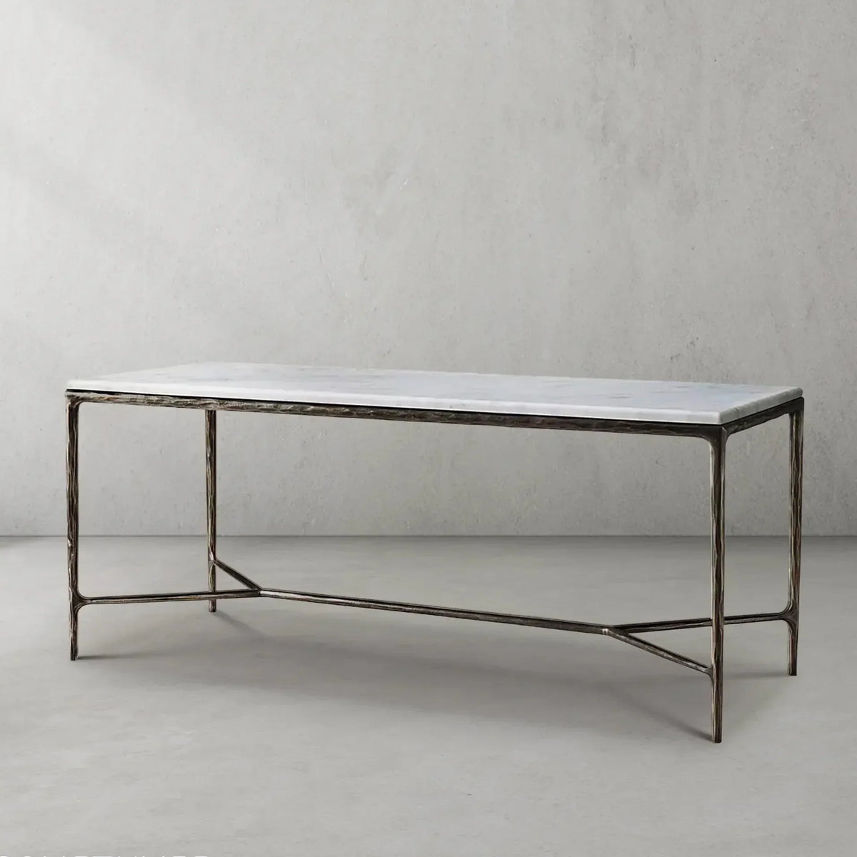 Thaddeus Metal Rectangle Marble Desk Hand-Forged Office Desk Computer Desk