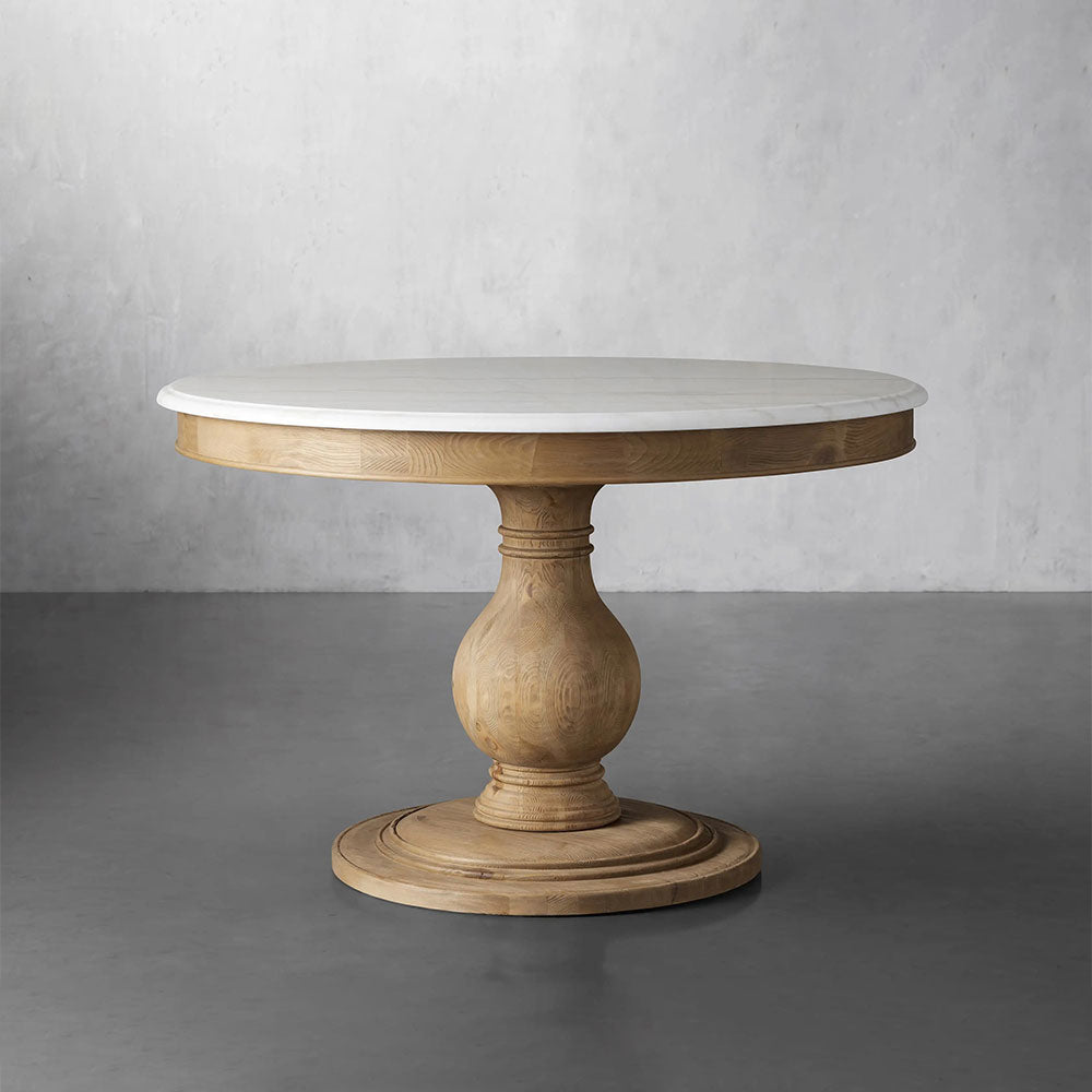 Luca Round Natural Stone Tabletop Dining Table With Pine Base