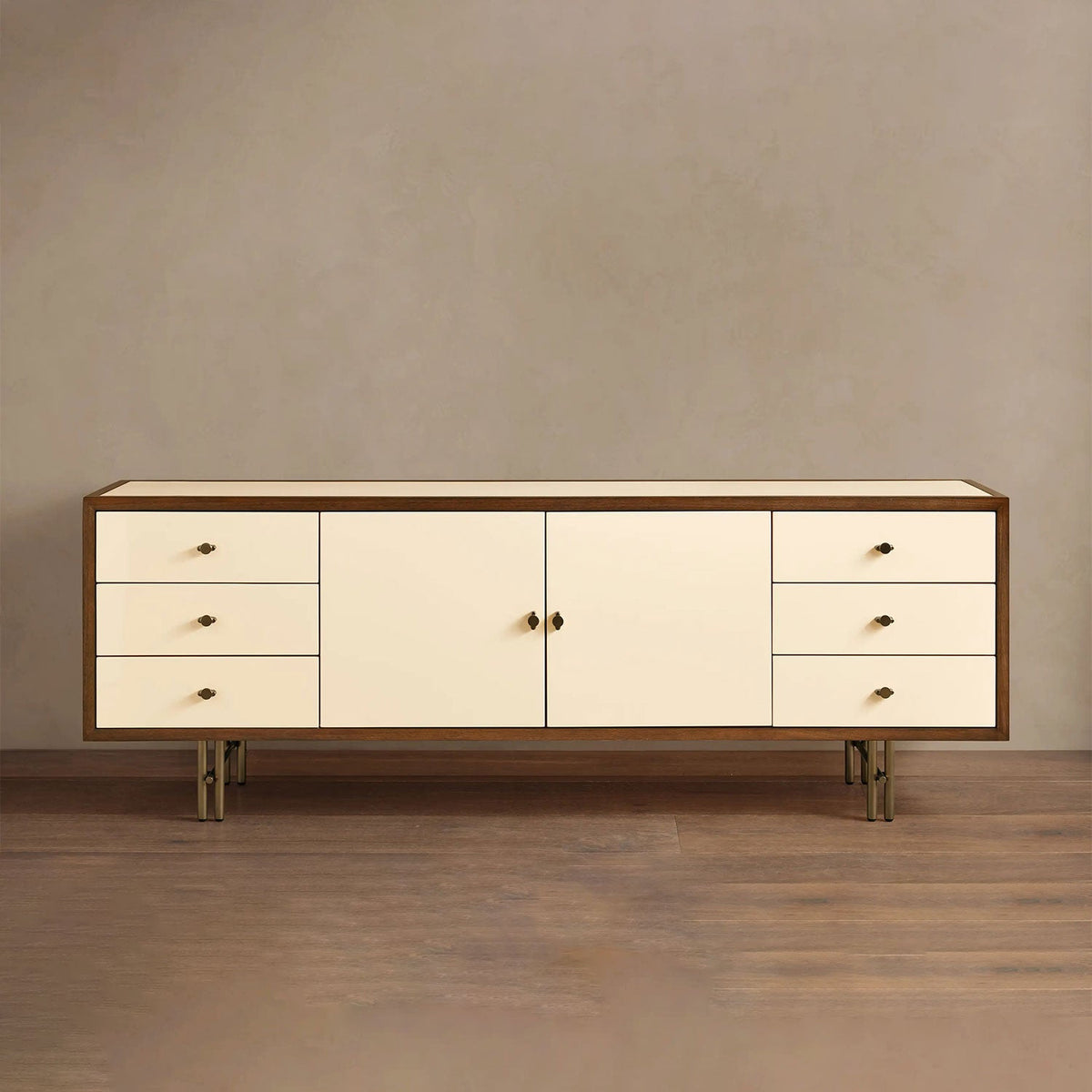 Henton Eucalyptus Wood TV Stand Living Room Entrance Six Drawers Cabinet Media Console Entryways Table