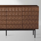Arden 3D Textured Walnut Sideboard Buffet Cabinet Wood Living Room Storage Cabinet With Black Metal Legs