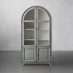 Vitrine haute Giotto à portes vitrées, buffet de salle à manger ancien en bois, bibliothèque ancienne