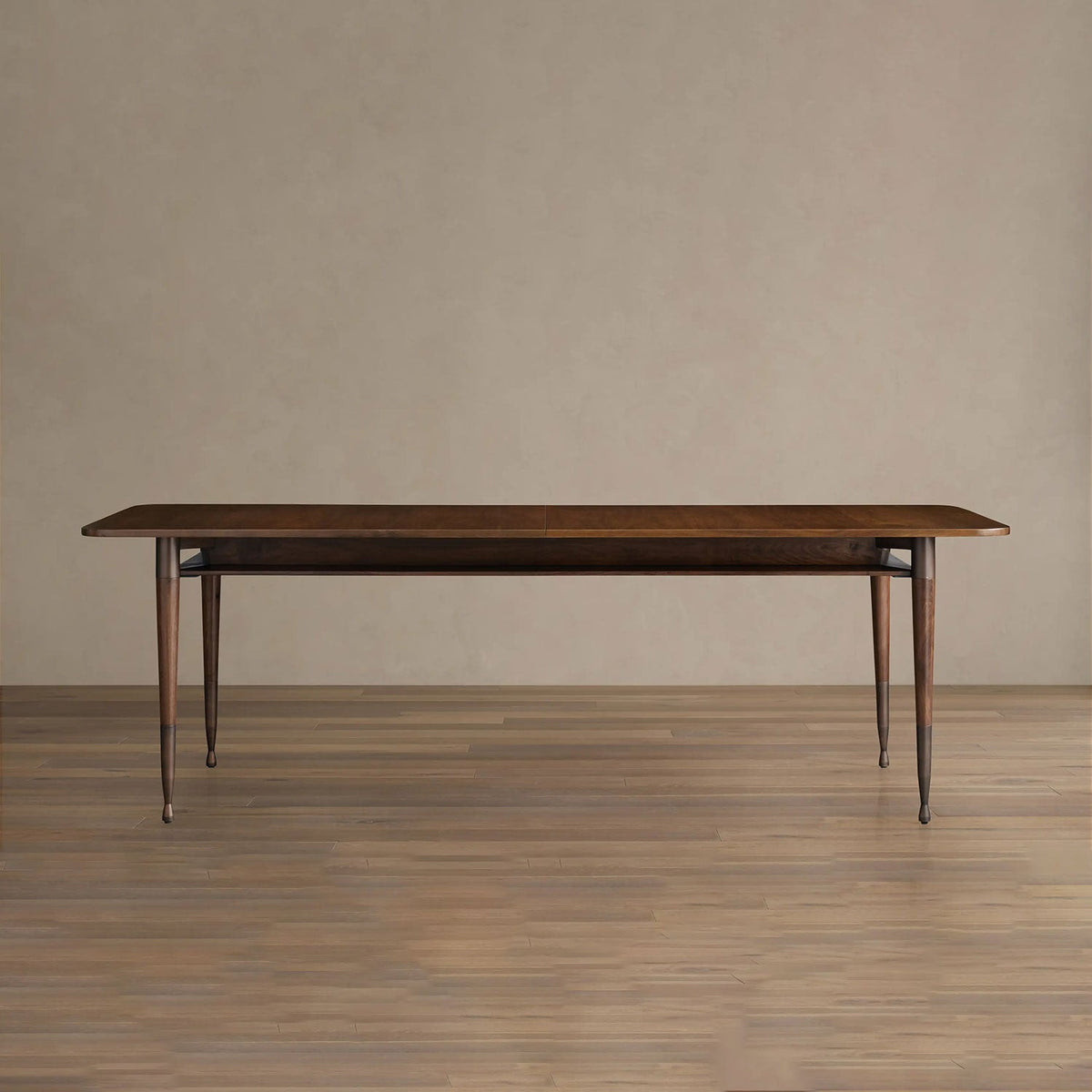 Ross Extension Dining Table with Solid Walnut Wood Self-Storing Leaf Mid-Century Style